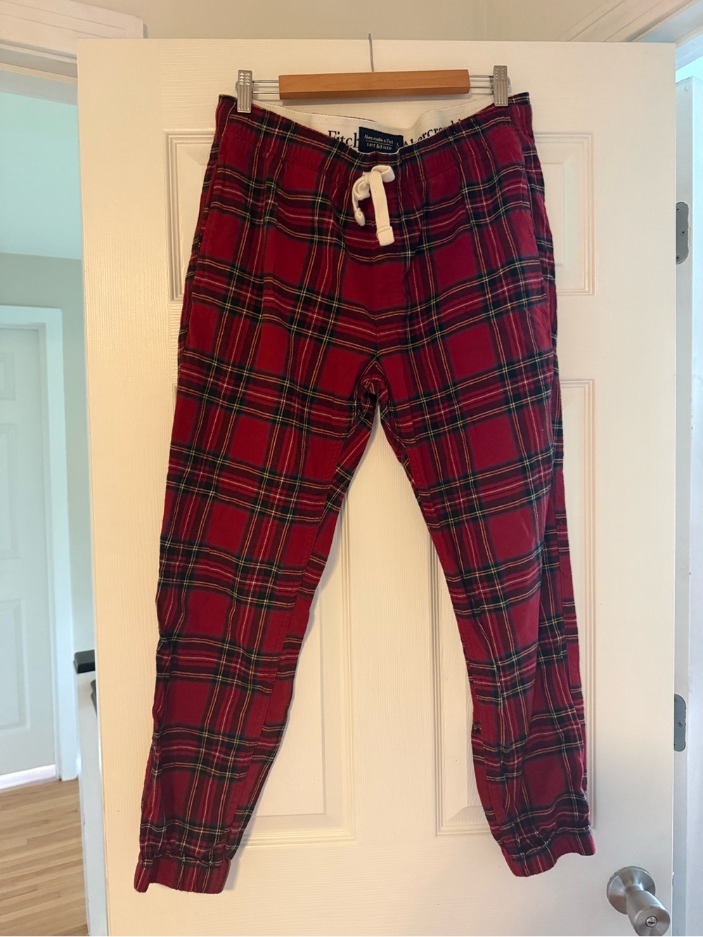 Abercrombie & Fitch Red Plaid Drawstring Lounge Joggers